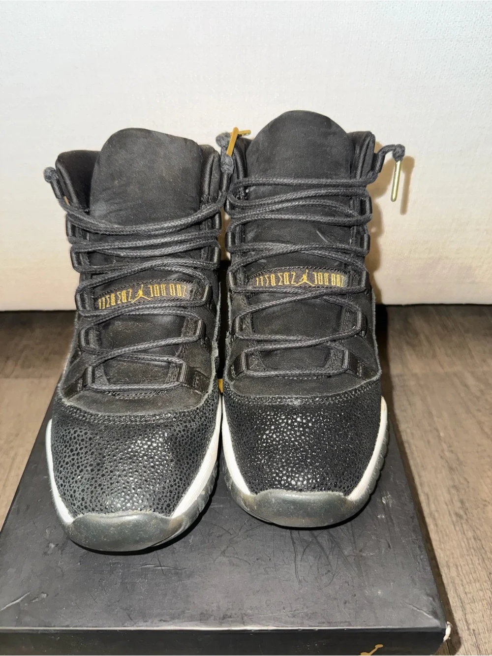 Jordan Black with Gold Accent High-Top Sneakers
